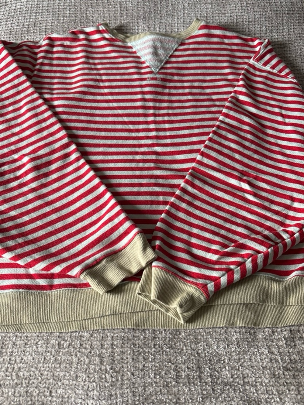 We The Free Red and Cream Stripe Crewneck Sweater